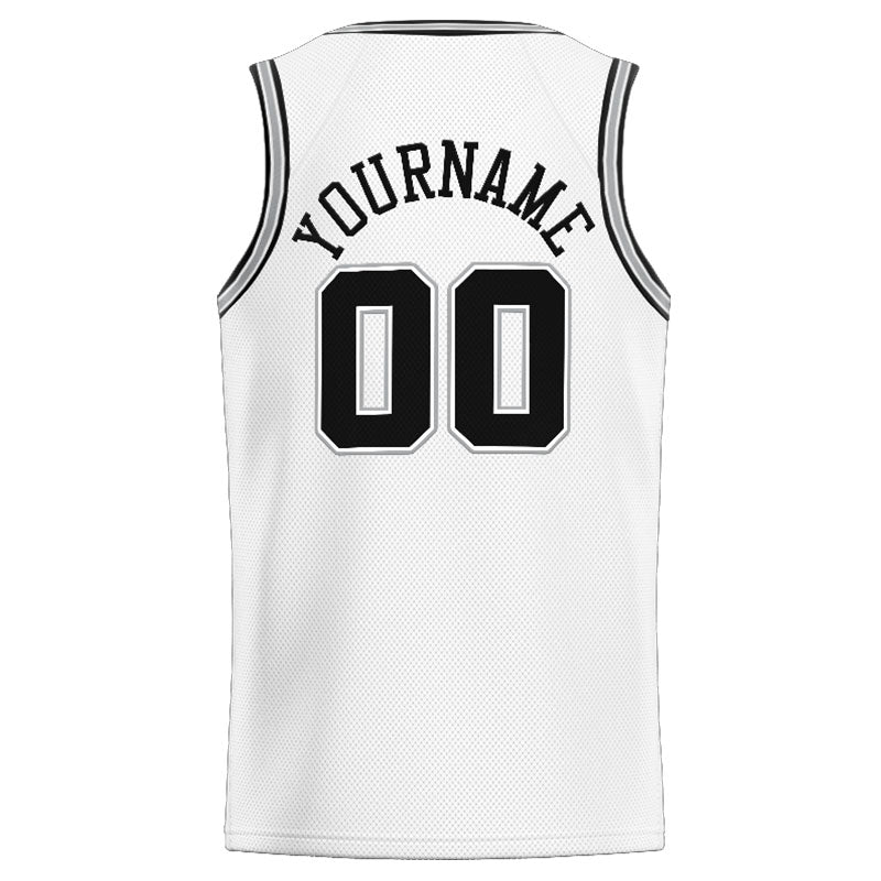 Benutzerdefinierte Authentisch  Basketball Trikot Weiß-Schwarz-Grau