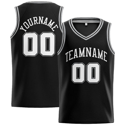 Benutzerdefinierte Authentisch  Basketball Trikot Schwarz-Weiß-Grau