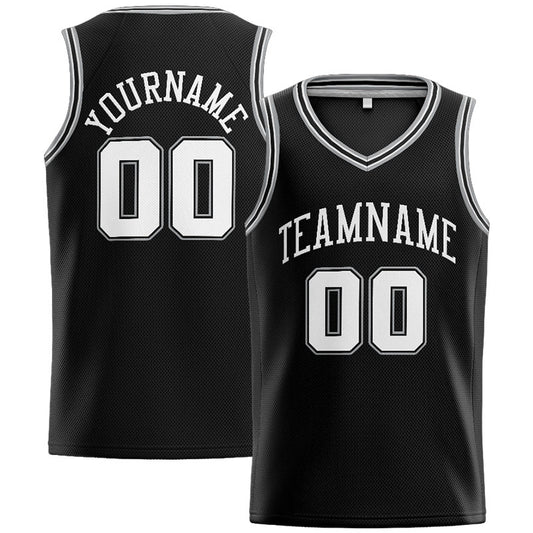 Benutzerdefinierte Authentisch  Basketball Trikot Schwarz-Weiß-Grau