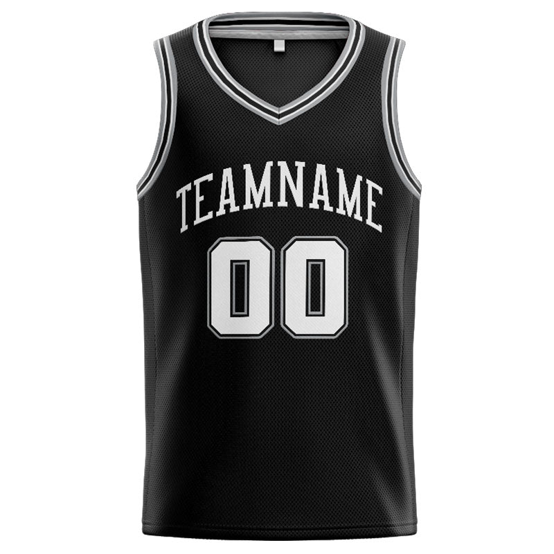 Benutzerdefinierte Authentisch  Basketball Trikot Schwarz-Weiß-Grau