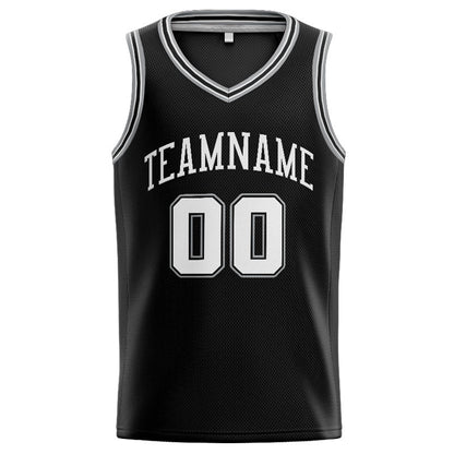 Benutzerdefinierte Authentisch  Basketball Trikot Schwarz-Weiß-Grau