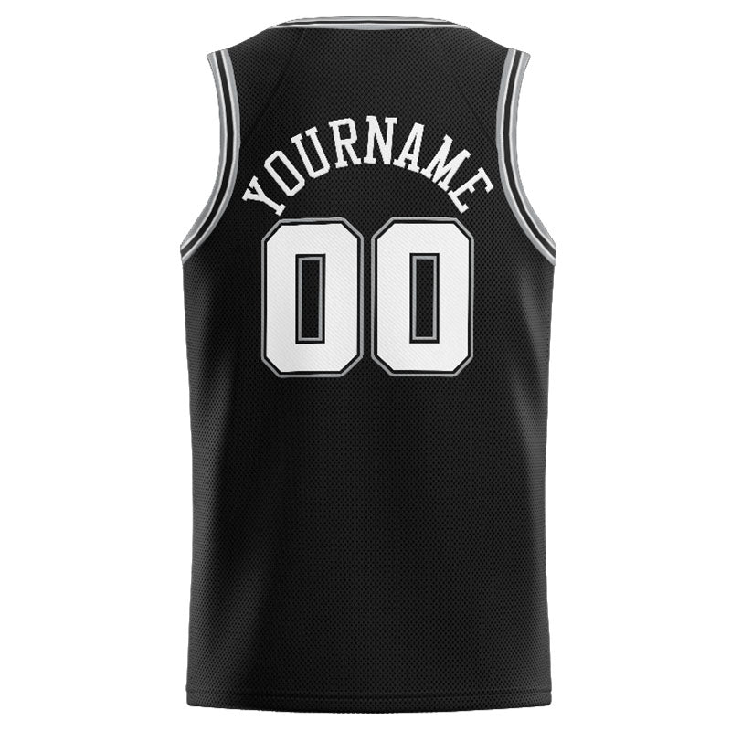 Benutzerdefinierte Authentisch  Basketball Trikot Schwarz-Weiß-Grau