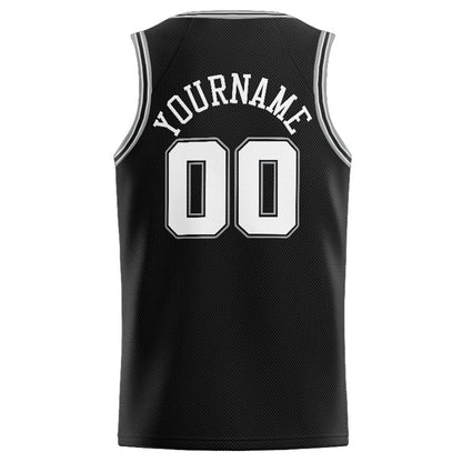 Benutzerdefinierte Authentisch  Basketball Trikot Schwarz-Weiß-Grau