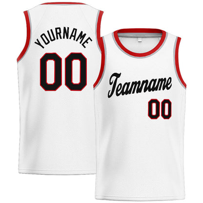 Benutzerdefinierte Authentisch  Basketball Trikot Weiß-Rot-Schwarz