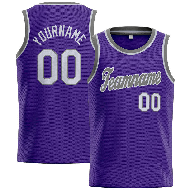 Benutzerdefinierte Authentisch  Basketball Trikot Lila-Grau