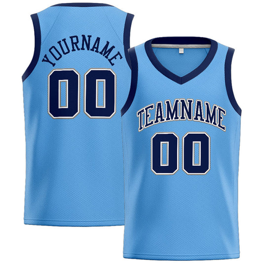 Benutzerdefinierte Authentisch  Basketball Trikot Hellblau-Marine