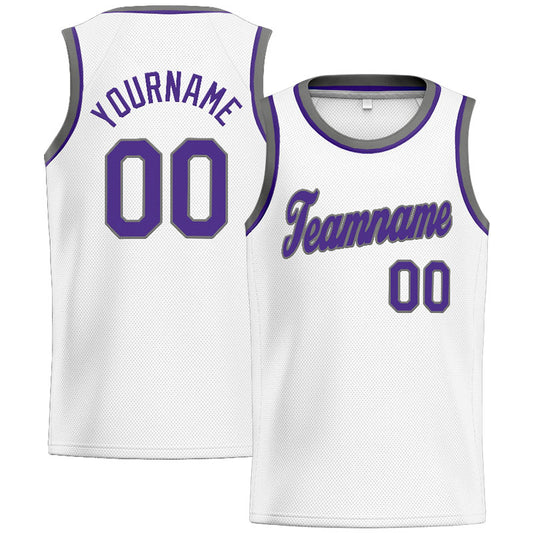 Benutzerdefinierte Authentisch  Basketball Trikot Weiß-Lila-Grau