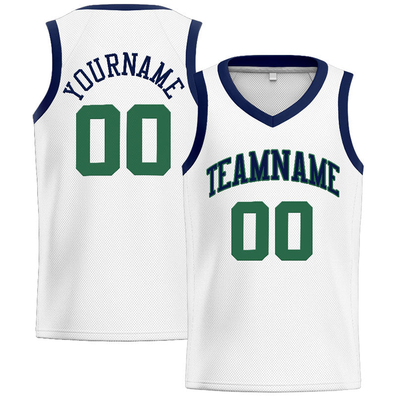 Benutzerdefinierte Authentisch  Basketball Trikot Weiß-Marine-Grün
