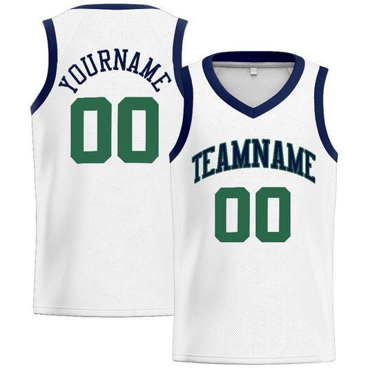 Benutzerdefinierte Authentisch  Basketball Trikot Weiß-Marine-Grün