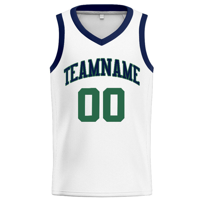 Benutzerdefinierte Authentisch  Basketball Trikot Weiß-Marine-Grün