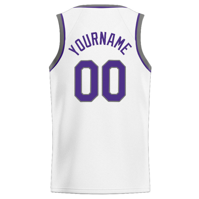Benutzerdefinierte Authentisch  Basketball Trikot Weiß-Lila-Grau