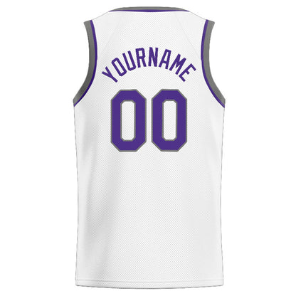 Benutzerdefinierte Authentisch  Basketball Trikot Weiß-Lila-Grau
