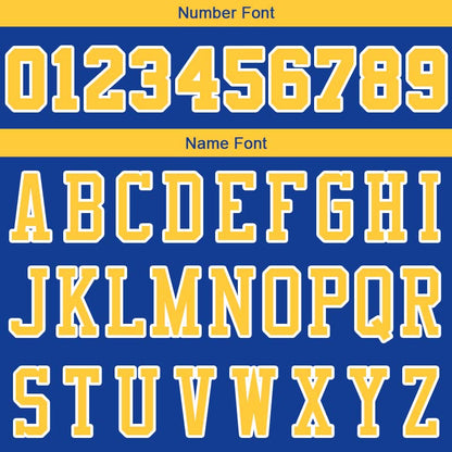 Benutzerdefinierte Authentisch  Basketball Trikot Königlich- Gelb- Weiß