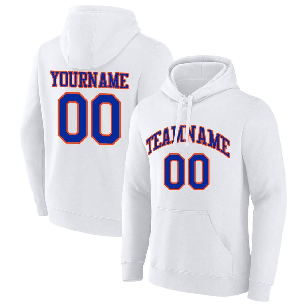Benutzerdefinierte Authentisch Sweatshirt-Kapuzenpulli Weiß-Blau-Orange