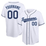 Benutzerdefinierte Authentisch Baseball-Trikot Weiß-Marine-Hellblau Netz