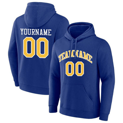 Benutzerdefinierte Authentisch Sweatshirt-Kapuzenpulli Königlich-Gelb-Weiß