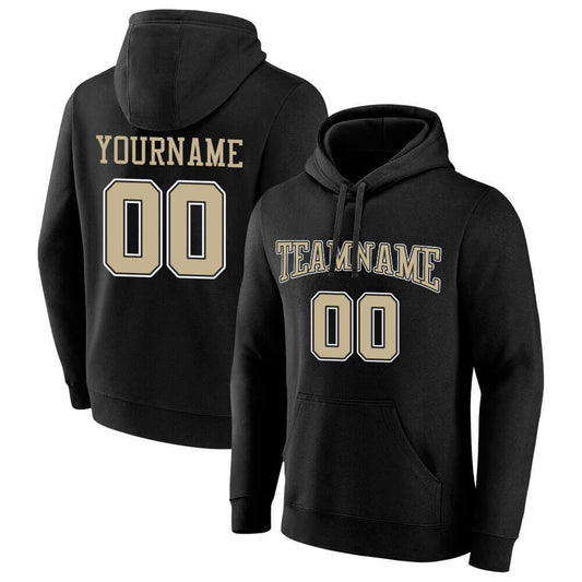 Benutzerdefinierte Authentisch Sweatshirt-Kapuzenpulli Schwarz-Gold-Weiß