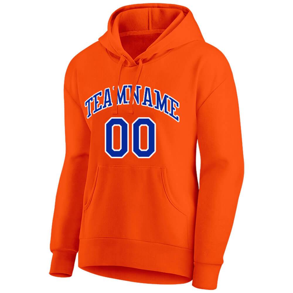 Benutzerdefinierte Authentisch Sweatshirt-Kapuzenpulli Orange-Blau-Weiß