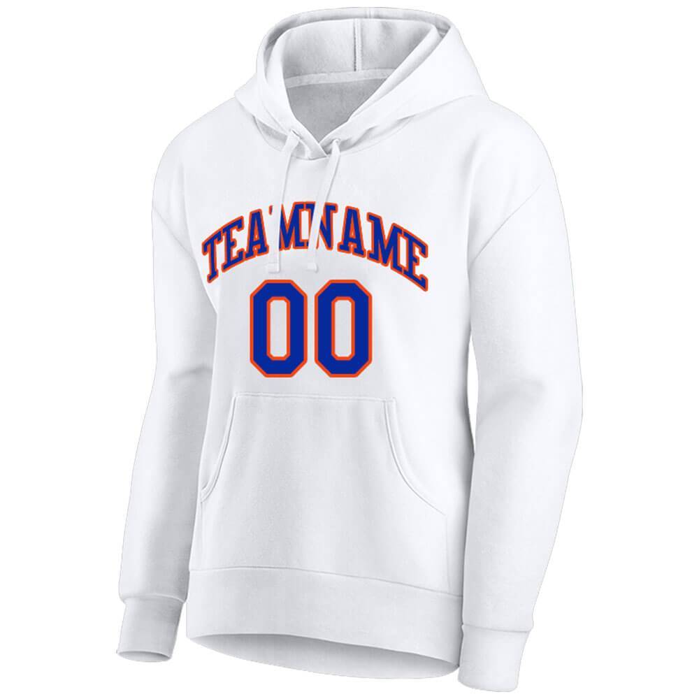 Benutzerdefinierte Authentisch Sweatshirt-Kapuzenpulli Weiß-Blau-Orange