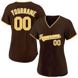 Benutzerdefinierte Authentisch Baseball-Trikot Braun-Gelb-wWeiß Netz