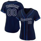 Benutzerdefinierte Authentisch Baseball-Trikot Weiß-Marine-Hellblau Netz