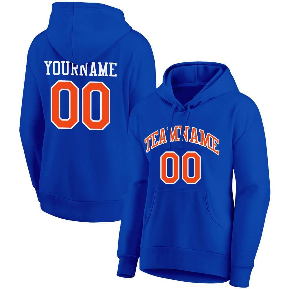Benutzerdefinierte Authentisch Sweatshirt-Kapuzenpulli Blau-Orange-Weiß