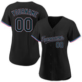 Benutzerdefinierte Authentisch Baseball-Trikot Pulver blau-Schwarz-Pink Netz